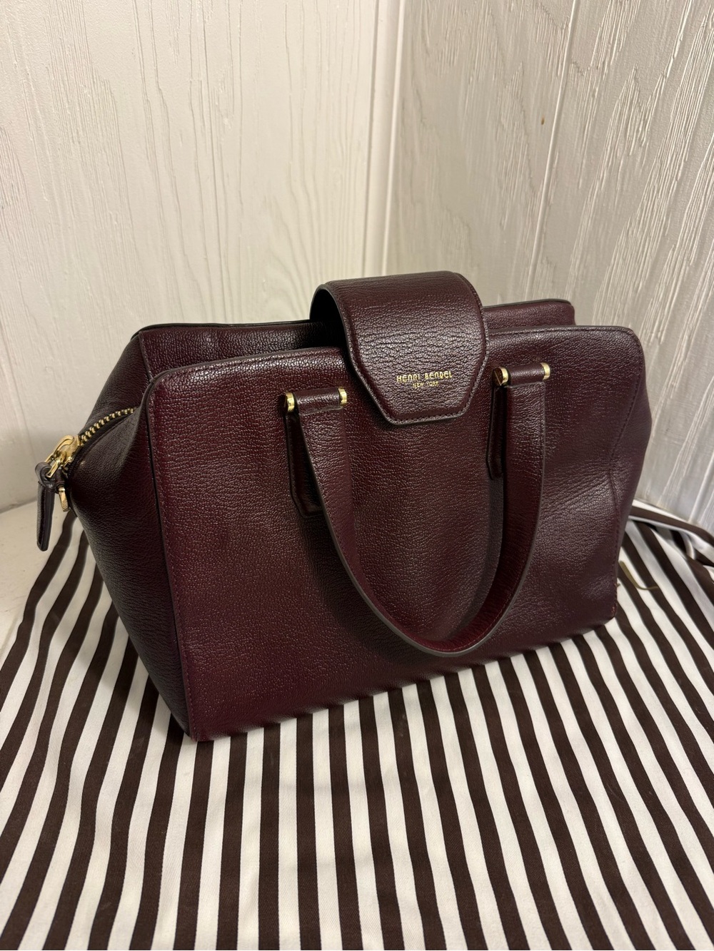 Authentic Henri Bendel Deep Burgundy Leather Structured Satchel